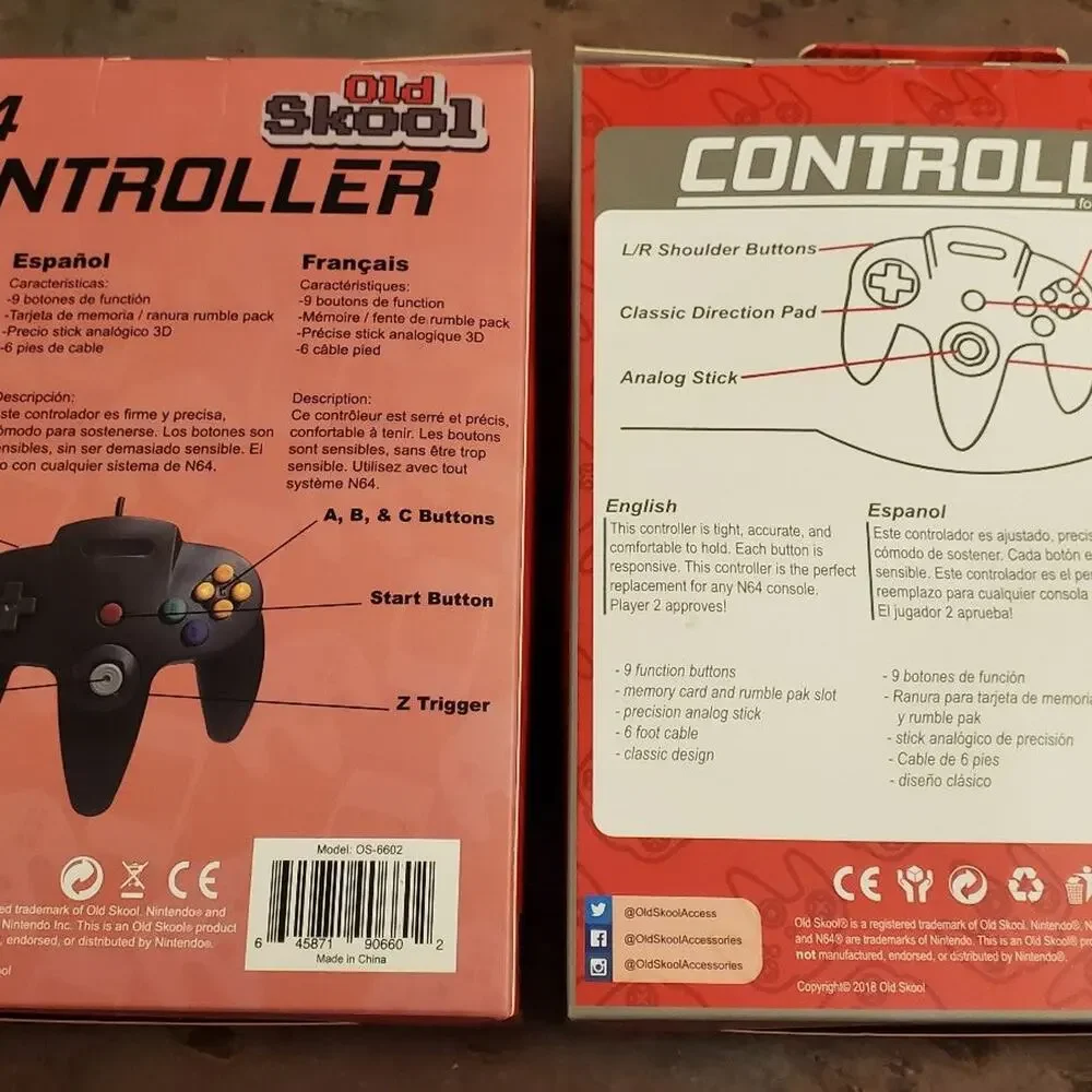 2 N64 Controllers - Grey & Black (NEW) - Nintendo64 - Old Skool